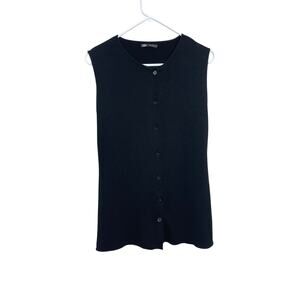 Zara Black Sleeveless Button Up Waistcoat Vest Shirt Size Large Classic Chic